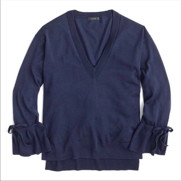 JCrew Merino Tie Sleeve Sweater in Navy - Picture 2 of 4